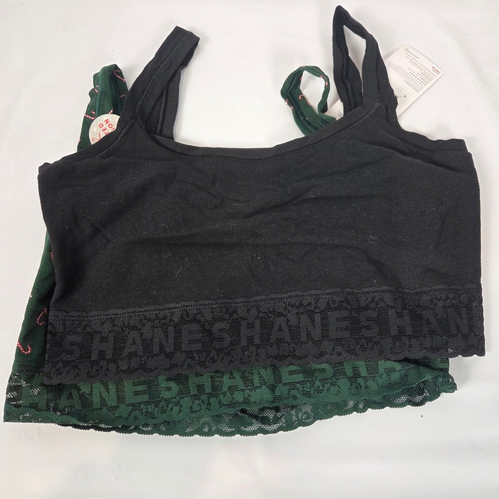 Hanes Originals 2 Pack Cotton Stretch Lace Scoop Bralette Holiday Black Green M